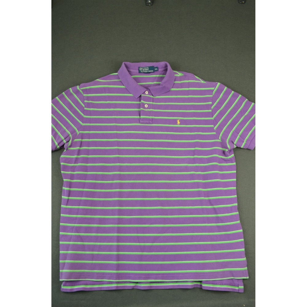 Polo Ralph Lauren Mens Purple Polo Shirt Short Sleeve Striped Pony Logo 2XL